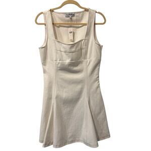 En Saison Anthropologie Square Neck Denim Mini Dress-Brown Stitching Large NWT